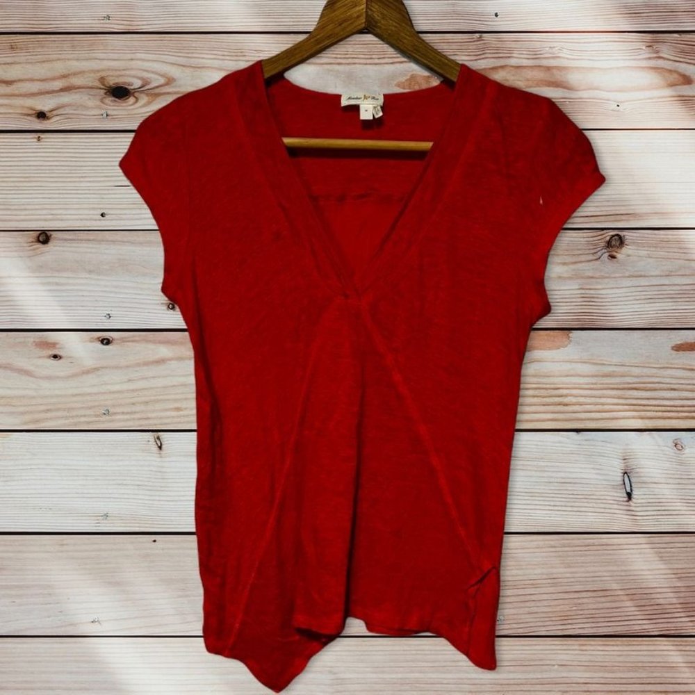 Red V-Neck Women's Top